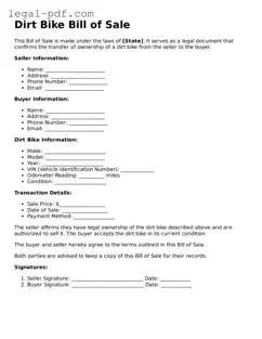 Valid Dirt Bike Bill of Sale Template