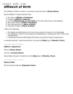 Valid Affidavit of Birth Template
