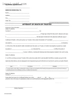 Blank California Affidavit of Death of a Trustee Form