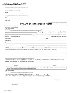 Blank California Death of a Joint Tenant Affidavit Form
