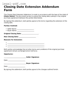 Valid Closing Date Extension Addendum Form Template