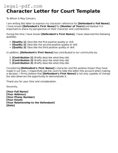 Valid Character Letter for Court Template
