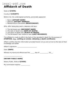 Valid Affidavit of Death Template
