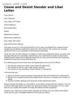 Valid Cease and Desist Slander and Libel Letter Template