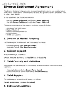 Valid Divorce Settlement Agreement Template