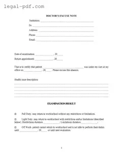 Blank Doctors Excuse Note Form