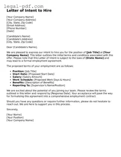 Valid Letter of Intent to Hire Template