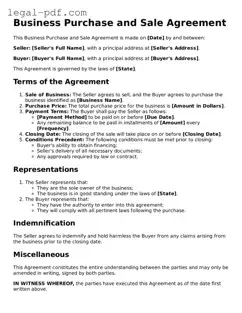 Valid Business Purchase and Sale Agreement Template