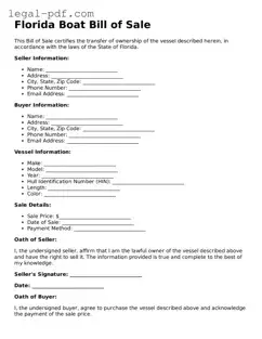 Legal  Boat Bill of Sale Document for Florida