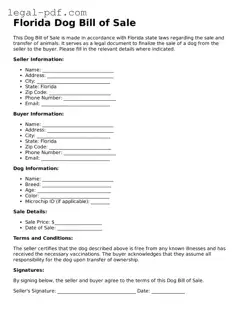 Legal  Dog Bill of Sale Document for Florida