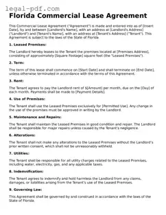 Legal  Commercial Lease Agreement Document for Florida