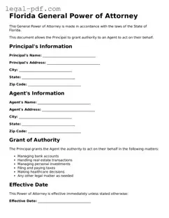 Legal  General Power of Attorney Document for Florida