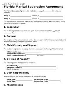 Legal  Marital Separation Agreement Document for Florida