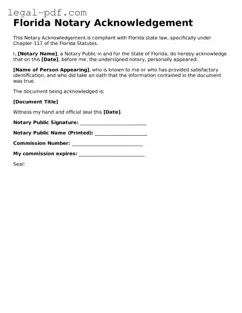 Legal  Notary Acknowledgement Document for Florida
