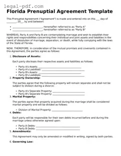 Legal  Prenuptial Agreement Document for Florida