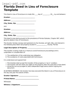 Legal  Deed in Lieu of Foreclosure Document for Florida
