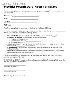 Legal  Promissory Note Document for Florida