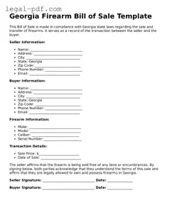Legal  Firearm Bill of Sale Document for Georgia