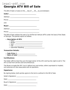 Legal  ATV Bill of Sale Document for Georgia