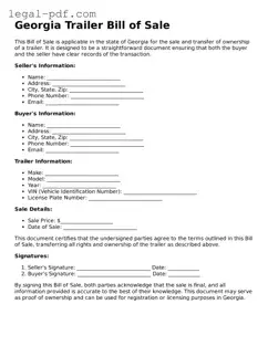 Legal  Trailer Bill of Sale Document for Georgia