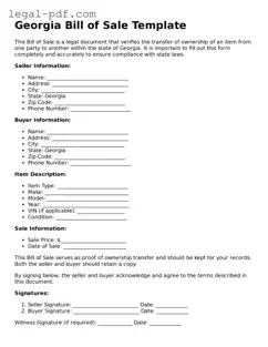 Legal  Bill of Sale Document for Georgia