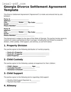 Legal  Divorce Settlement Agreement Document for Georgia