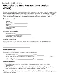 Legal  Do Not Resuscitate Order Document for Georgia