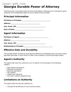 Legal  Durable Power of Attorney Document for Georgia