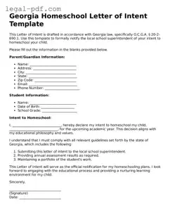 Legal  Homeschool Letter of Intent Document for Georgia