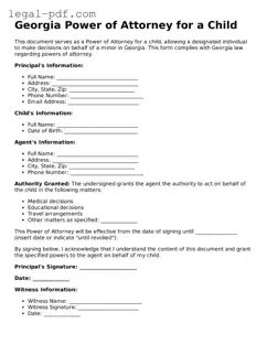 Legal  Power of Attorney for a Child Document for Georgia