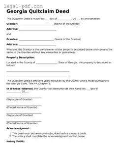 Legal  Quitclaim Deed Document for Georgia