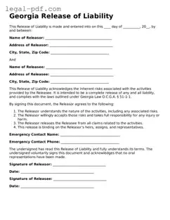 Legal  Release of Liability Document for Georgia