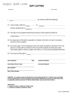 Blank Gift Letter Form