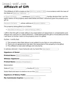 Valid Affidavit of Gift Template