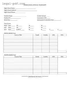 Blank High School Transcript Form