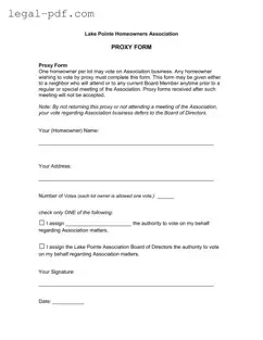 Blank Homeowners Association Proxy Form