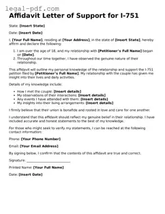 Valid Affidavit Letter of Support for I-751 Template