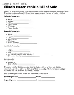 Legal  Motor Vehicle Bill of Sale Document for Illinois