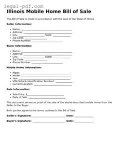Legal  Mobile Home Bill of Sale Document for Illinois