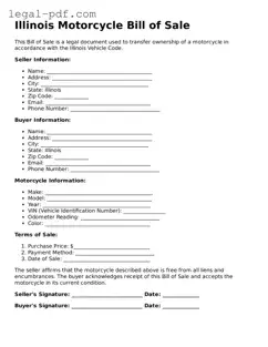 Legal  Motorcycle Bill of Sale Document for Illinois