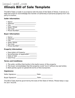 Legal  Bill of Sale Document for Illinois