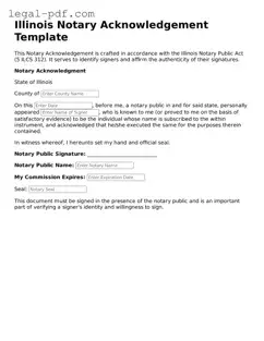 Legal  Notary Acknowledgement Document for Illinois