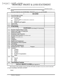 Blank Profit And Loss Form