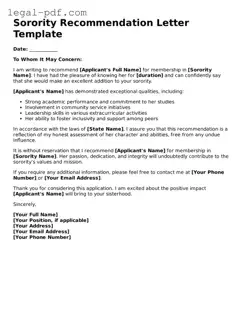 Valid Sorority Recommendation Letter Template