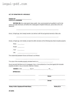 Blank Louisiana act of donation Form
