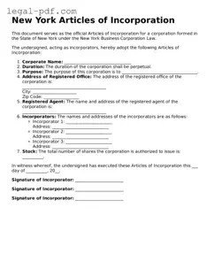Legal  Articles of Incorporation Document for New York