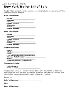 Legal  Trailer Bill of Sale Document for New York