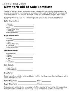 Legal  Bill of Sale Document for New York