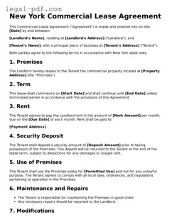 Legal  Commercial Lease Agreement Document for New York