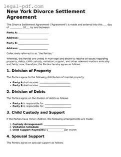 Legal  Divorce Settlement Agreement Document for New York